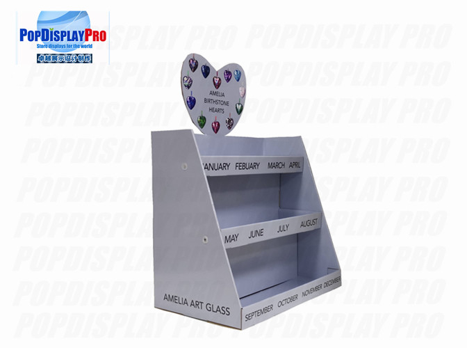 Birthday Gifts Cardboard Counter Display 3 Tiers Promoting For Birthstone Hearts